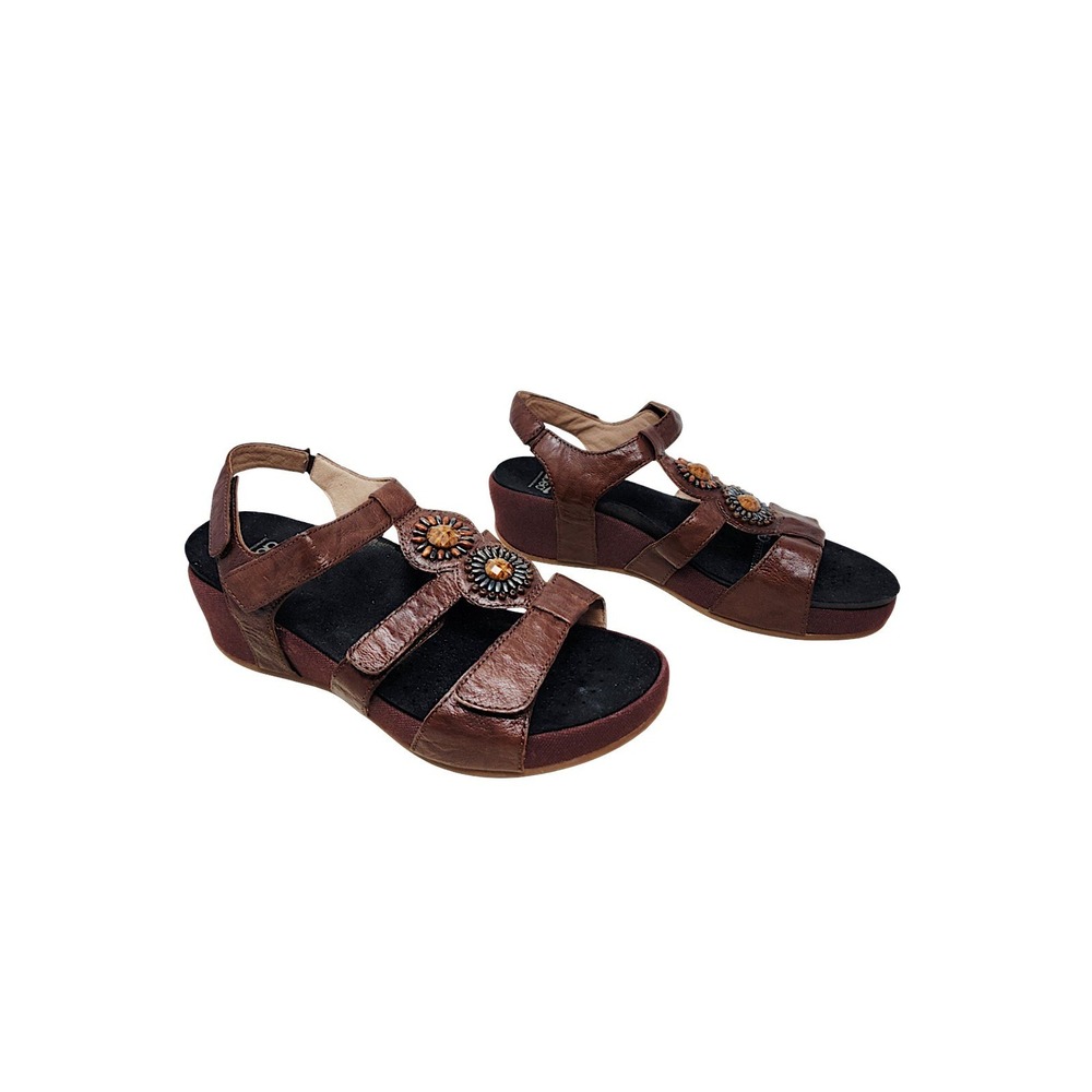 ABEO Gia Sandal 7 Wom Brown Leather Beaded Orthotic Wedge Comfort Bio Pro System